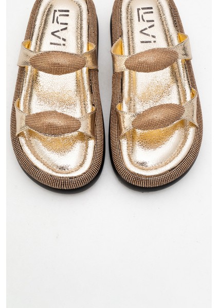 Fınery Altın Taşlı Tokalı Kadın Kalın Tabanlı Terlik fiyatları