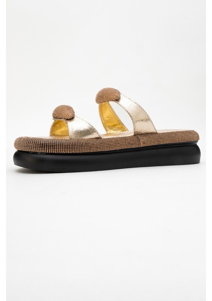 Fınery Altın Taşlı Tokalı Kadın Kalın Tabanlı Terlik fırsatları