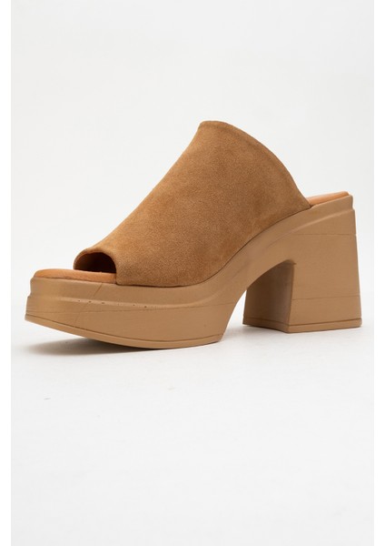 Nola Taba Süet Hakiki Deri Kadın Platform Topuklu Terlik fırsatları