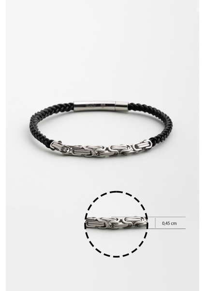 Siyah Vegan Deri Çelik Erkek Bileklik modelleri