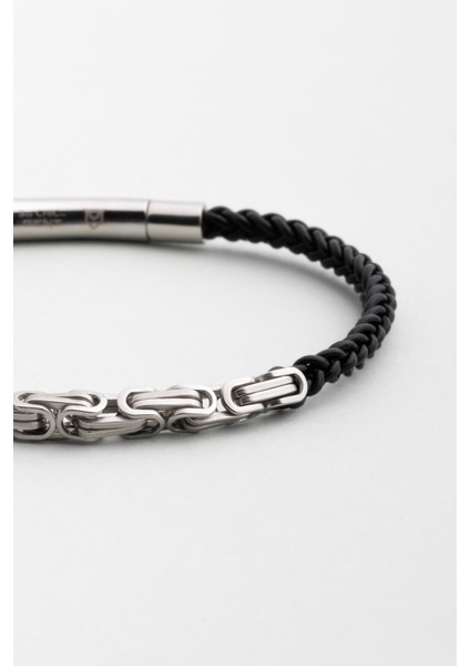 Siyah Vegan Deri Çelik Erkek Bileklik indirimleri