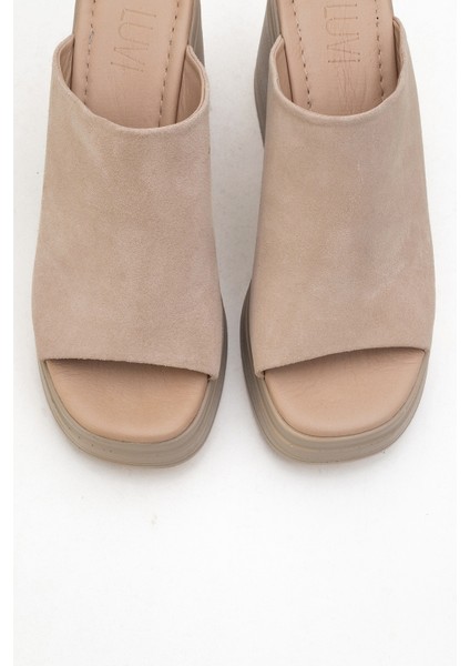 Nola Bej Süet Hakiki Deri Kadın Platform Topuklu Terlik fiyatları