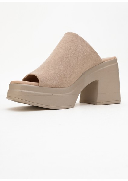 Nola Bej Süet Hakiki Deri Kadın Platform Topuklu Terlik fırsatları