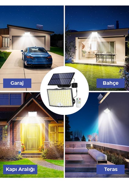 HL-5177 268 Ledli Solar Projektör 60W Güneş Enerjili Hareket Sensörlü LED Projektör - Beyaz Işık
