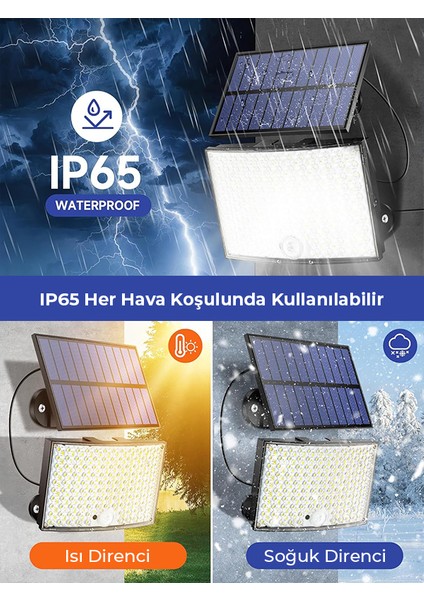 HL-5177 268 Ledli Solar Projektör 60W Güneş Enerjili Hareket Sensörlü LED Projektör - Beyaz Işık