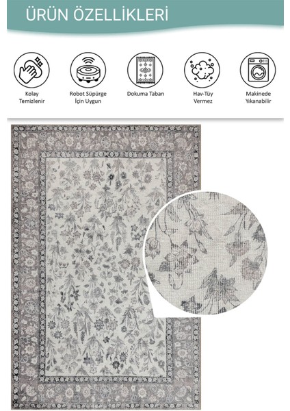 Stonart Eskitme Vintage Desenli Gri Otantik Yıkanabilir Şönil Halı Al 447 fırsatları