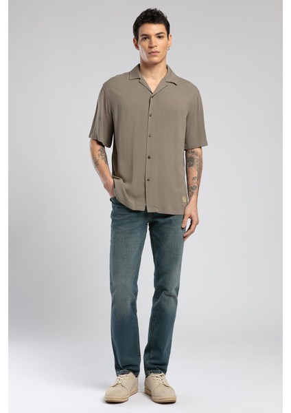 Faylin Erkek Kısa Kol Dokuma Gömlek Vizon
