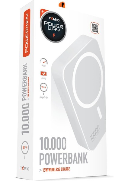 15W iPhone 8 Plus Ileuyumlu Magsafe Destekli Beyaz Powerbank- Stand 10000MAH TXM10