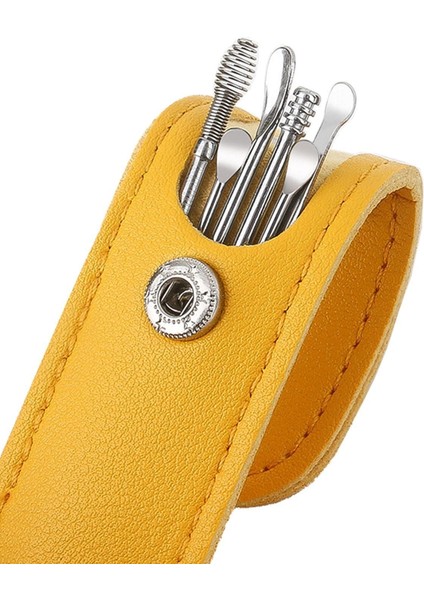 Şık Sarı Deri Çantalı 6 Parça Çelik Kulak Temizleme Seti fiyatları