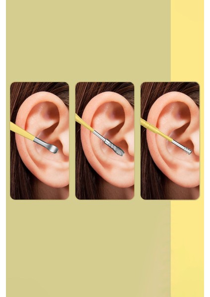 Şık Sarı Deri Çantalı 6 Parça Çelik Kulak Temizleme Seti modelleri