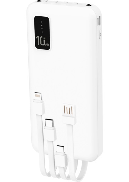Bpb4 10.000MAH LED Işıklı Powerbank Beyaz | 4 Cihaz Aynı Anda Şarj | Dahili 3in1 Kablo