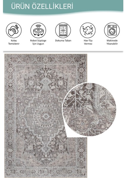 Stonart Klasik Eskitme Vintage Desenli Otantik Yıkanabilir Gri/kahverengi Halı Al 444 fırsatları