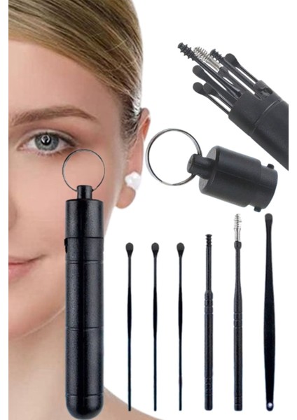 Yıkanabilir Siyah Paslanmaz Çelik Kulak Temizleme Seti, 7 Parça, Hijyenik ve Güvenli fiyatları