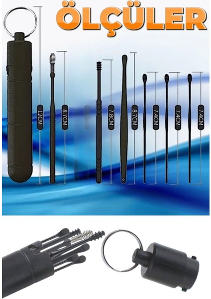 Yıkanabilir Siyah Paslanmaz Çelik Kulak Temizleme Seti, 7 Parça, Hijyenik ve Güvenli modelleri