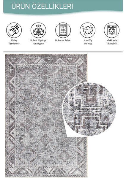 Stonart Eskitme Vintage Desenli Gri Otantik Yıkanabilir Şönil Halı Al 445 fırsatları