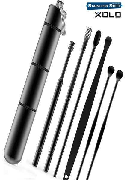 Siyah 7 Parça Çelik Kulak Temizleme Seti, Hijyenik ve Güvenli Kullanım