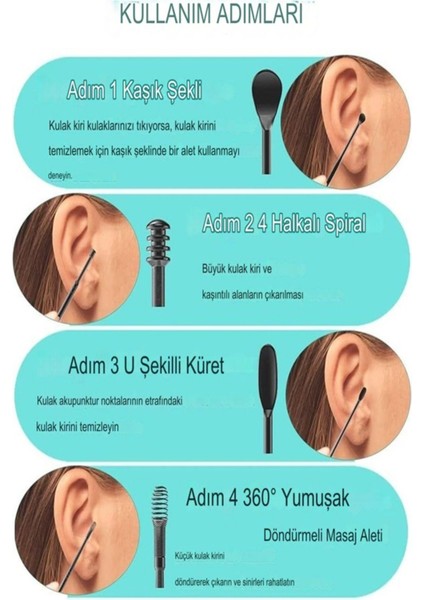 Siyah 7 Parça Çelik Kulak Temizleme Seti, Hijyenik ve Güvenli Kullanım fırsatları
