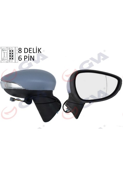 Diş Dikiz Aynasi Sağ Fiesta 08 Elektrikli Isitmali Sinyalli Astarli Asferik 6 Fiş VM-6313EHPAR Dpmah