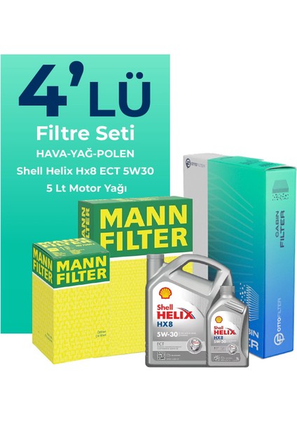 MANN Mazda 3 1.5 Dizel Filtre Bakım Seti Shell Motor Yağlı (2016-2018) 4 Lü