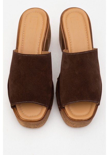 Pull Kahverengi Süet Hakiki Deri Kadın Platform Topuklu Terlik fiyatları