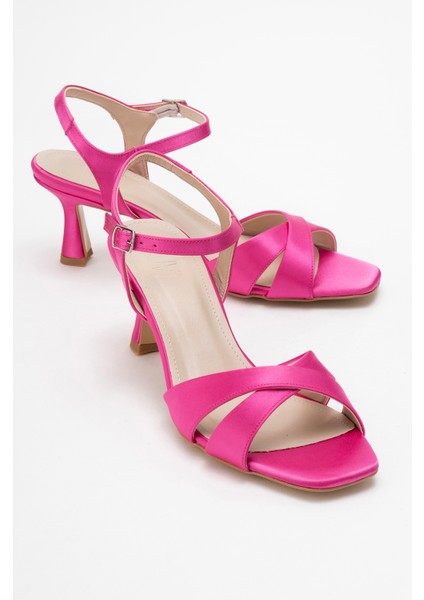 Melin Fuşya Saten Çapraz Bantlı Kadın Topuklu Ayakkabı