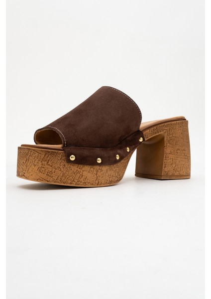Pull Kahverengi Süet Hakiki Deri Kadın Platform Topuklu Terlik fırsatları
