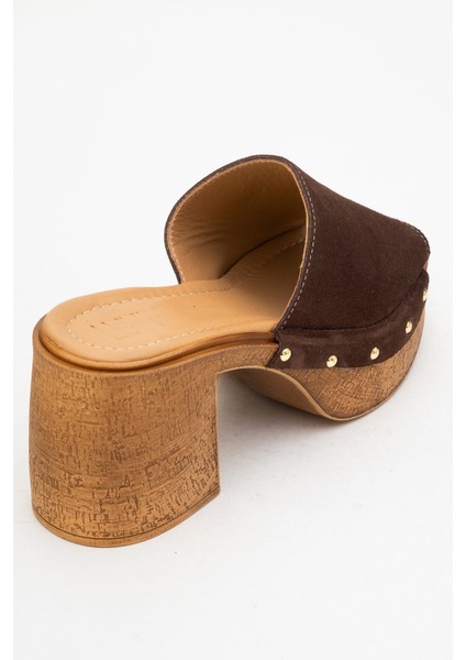 Pull Kahverengi Süet Hakiki Deri Kadın Platform Topuklu Terlik indirimleri