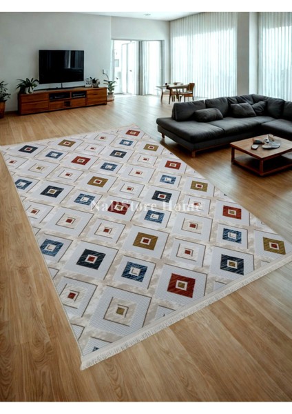 Renkli Multi Saçaklı Kaymaz Tabanlı Kesme Yıkanabilir Hali Yolluk