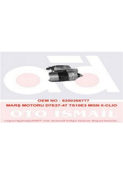 Marş Motoru D7E27-47 TS10E3 Mgn Ii-Clio Ii-Kng-Lgn Ii-Logan-Scenic Ii 1.4-1.6 16V Dpmah