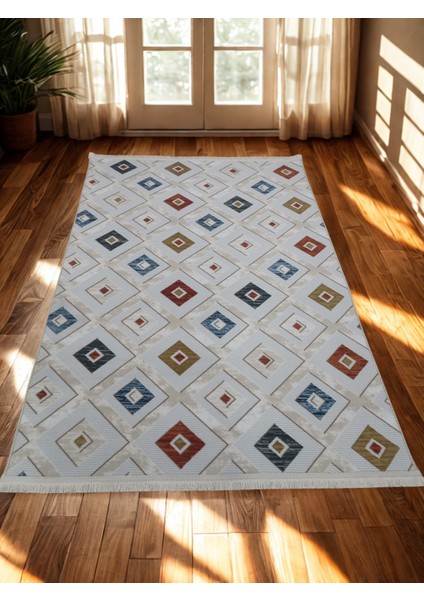 Renkli Multi Saçaklı Kaymaz Tabanlı Kesme Yıkanabilir Hali Yolluk