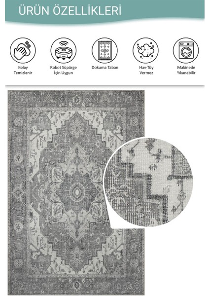 Stonart Eskitme Vintage Desenli Açık Gri Otantik Yıkanabilir Şönil Halı Al 450 fırsatları