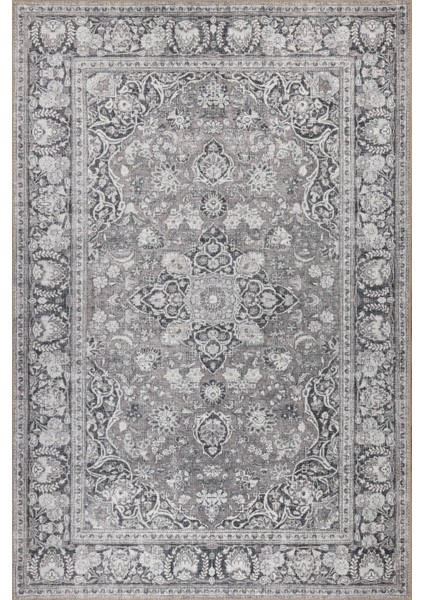 Stonart Eskitme Vintage Desenli Gri Otantik Yıkanabilir Şönil Halı Al 451