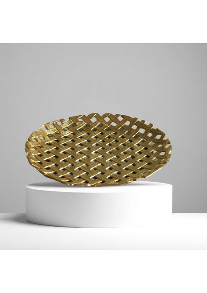 Yuvarlak Döküm Dekoratif Tabak – Gold Renk | 38 cm Metal Sunum ve Aksesuar Tabağı