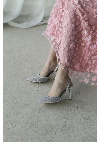 Tiana Gümüş Taşlı Topuklu Ayakkabı modelleri