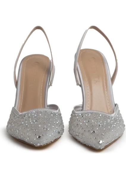 Tiana Gümüş Taşlı Topuklu Ayakkabı