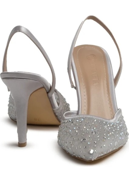 Tiana Gümüş Taşlı Topuklu Ayakkabı