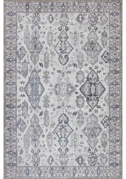 Stonart Eskitme Vintage Desenli Gri Otantik Yıkanabilir Şönil Halı Al 452
