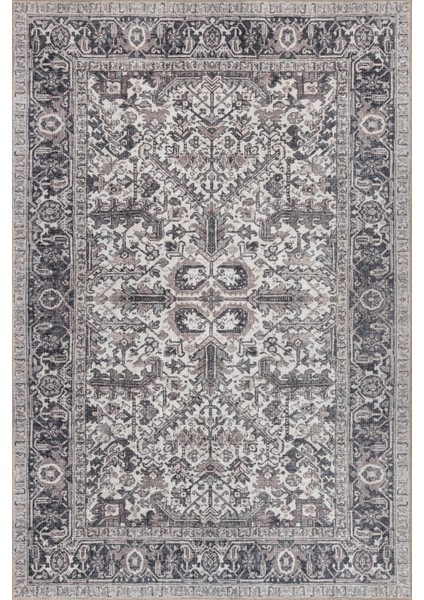 Stonart Eskitme Vintage Desenli Gri Otantik Yıkanabilir Şönil Halı Al 453
