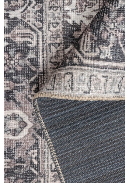 Stonart Eskitme Vintage Desenli Gri Otantik Yıkanabilir Şönil Halı Al 453