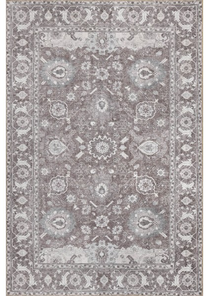 Stonart Eskitme Vintage Desenli Kahverengi Otantik Yıkanabilir Şönil Halı Al 454