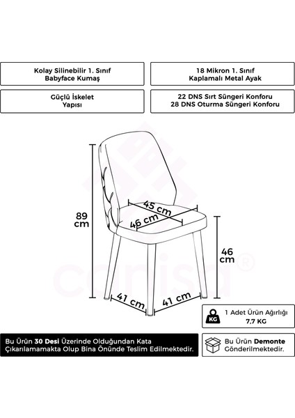 Leja Serisi 1 Adet Mutfak Sandalyesi Krom Kaplama Metal Ayak 1. Sınıf Babyface Kumaş modelleri