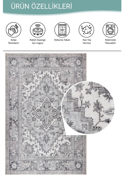 Stonart Eskitme Vintage Desenli Gri Otantik Yıkanabilir Şönil Halı Al 455 fırsatları