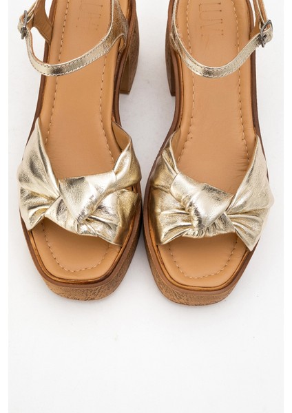 Tıly Altın Cilt Hakiki Deri Kadın Platform Topuklu Sandalet fiyatları