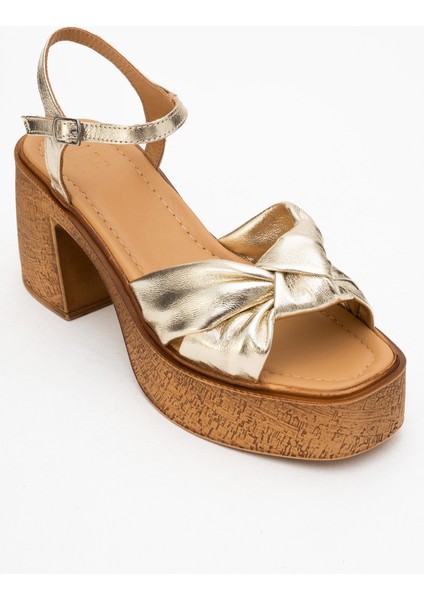 Tıly Altın Cilt Hakiki Deri Kadın Platform Topuklu Sandalet fırsatları