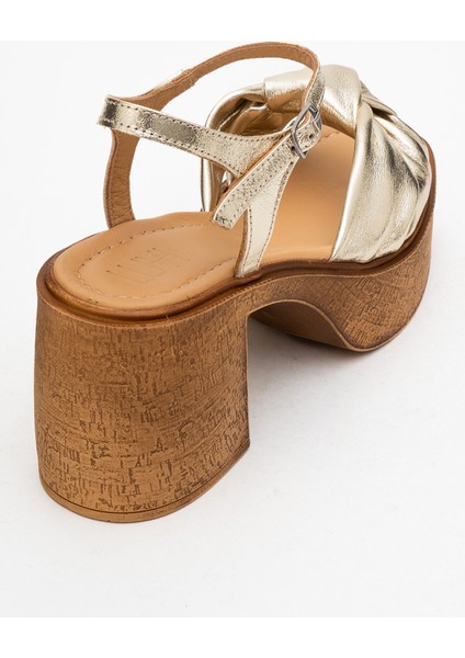 Tıly Altın Cilt Hakiki Deri Kadın Platform Topuklu Sandalet indirimleri