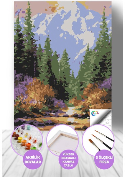 Kanada Alpleri Sayılarla Boyama Seti, Hobi Seti, 40X50 Tablo, Fırça Boya, Numaralı Tuval