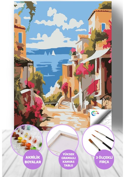 Akdenizin Göz Bebeği Sayılarla Boyama Seti, Hobi Seti, 40X50 Tablo, Fırça Boya, Numaralı Tuval