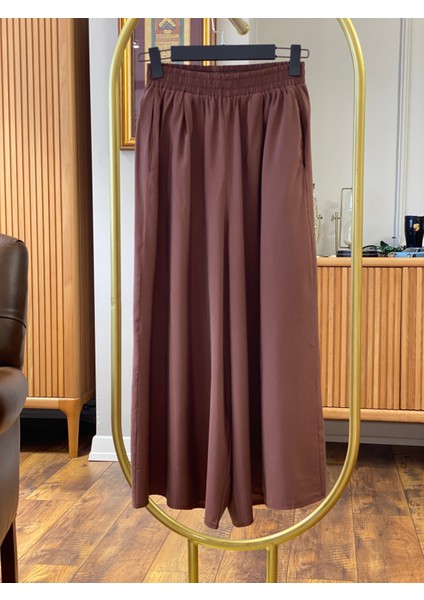 Beli Lastikli Geniş Paça Modal Etekli Pantolon 8809 - Kahverengi