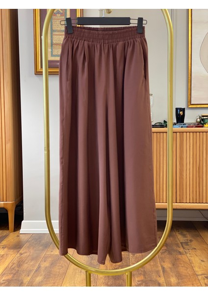 Beli Lastikli Geniş Paça Modal Etekli Pantolon 8809 - Kahverengi fiyatları