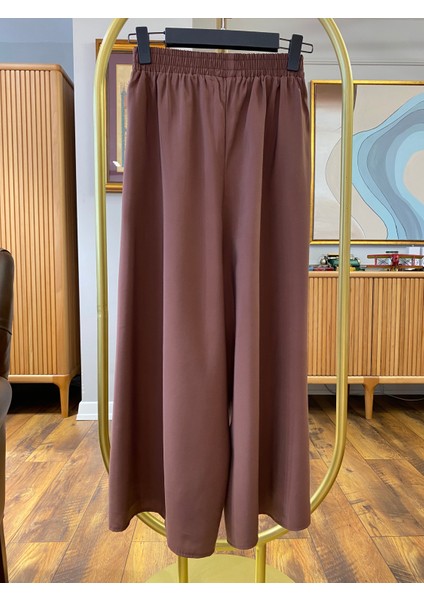 Beli Lastikli Geniş Paça Modal Etekli Pantolon 8809 - Kahverengi modelleri
